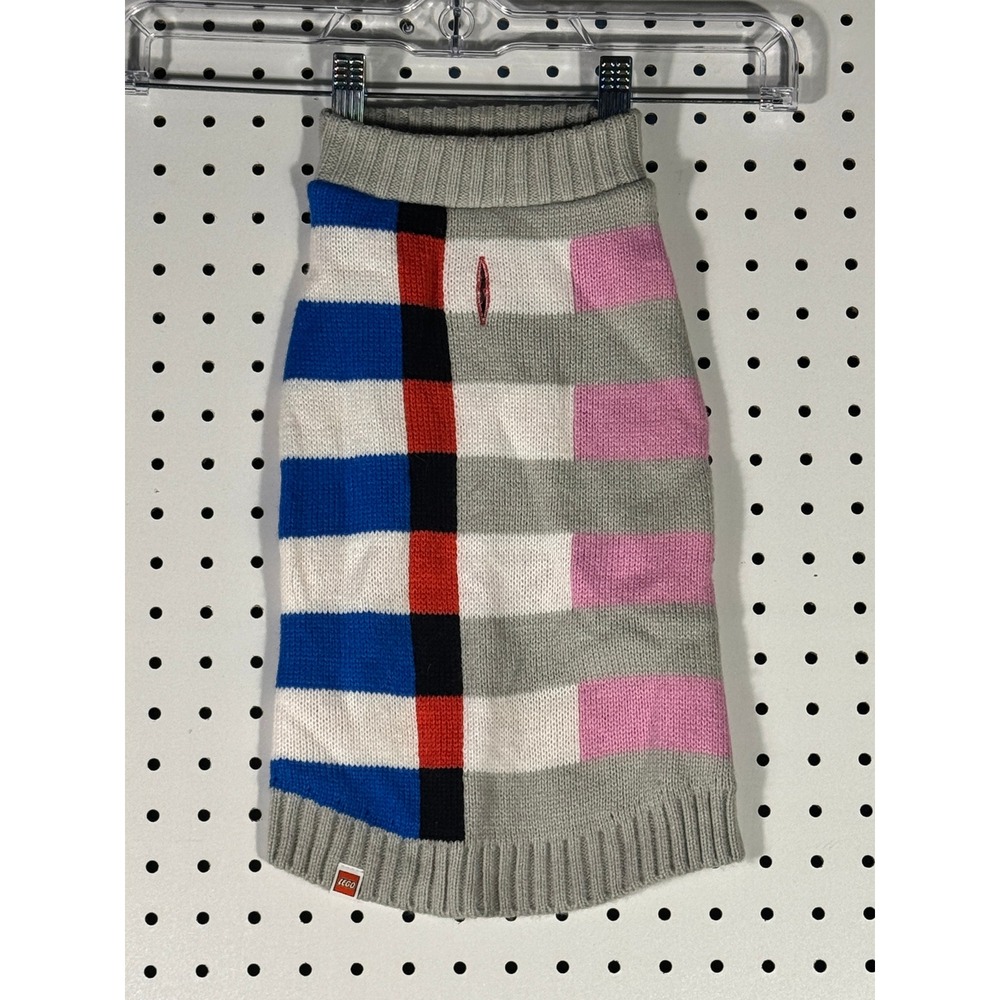 LEGO x Target Dog Sweater Colorblock Striped Knit Pet Apparel Grey Blue Small